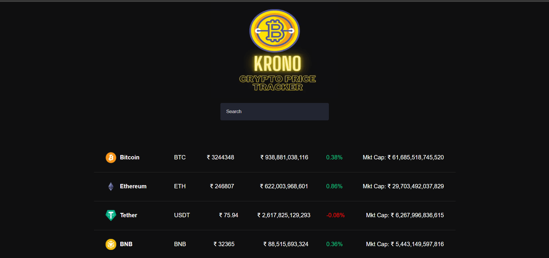 Krono Crypto Price Tracker